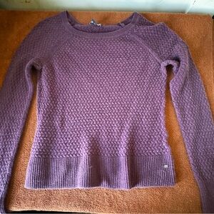 dark purple crisscross textured sweater, kinda tight but also loose, long sleeve